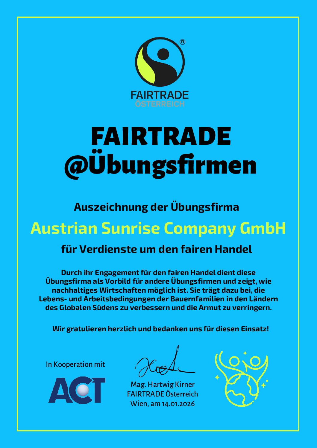 Urkunde FAIRTRADE